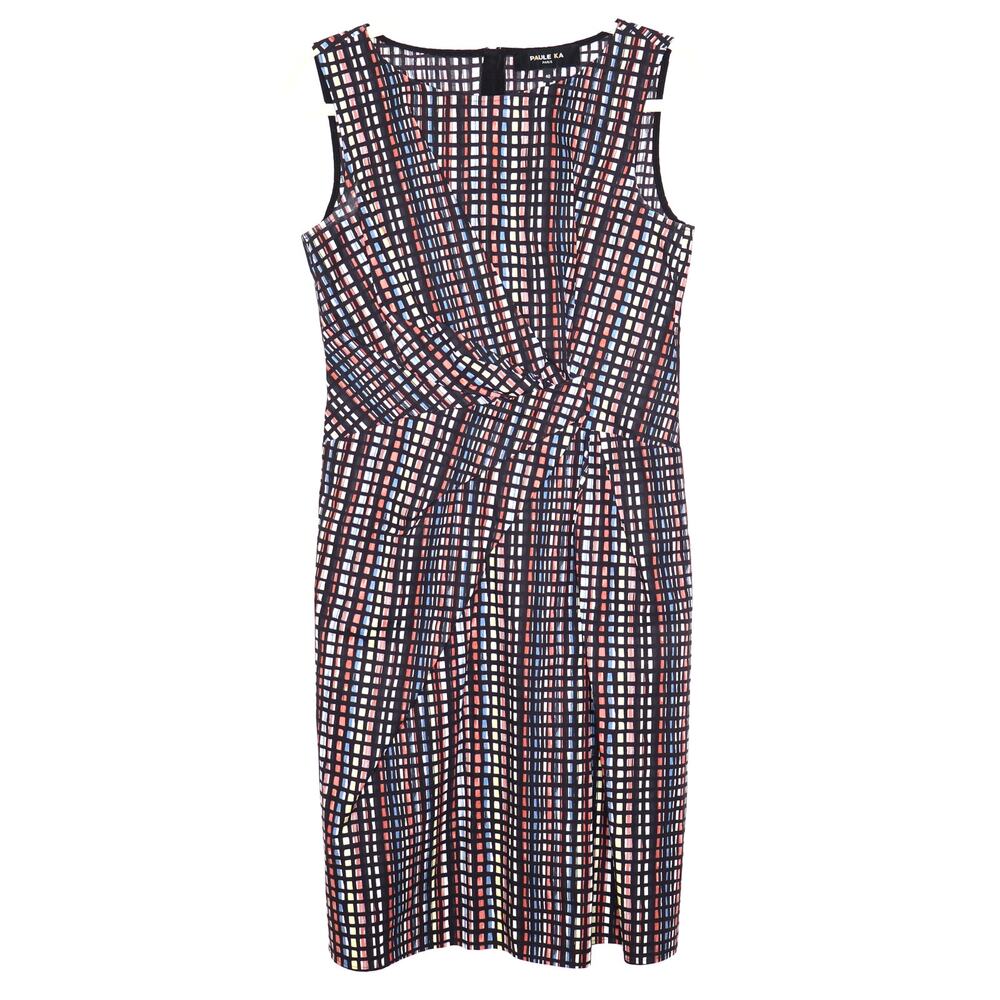 PAULE KA Ruched Side Midi Dress Black Multi-Coloured Printed Women's 40
